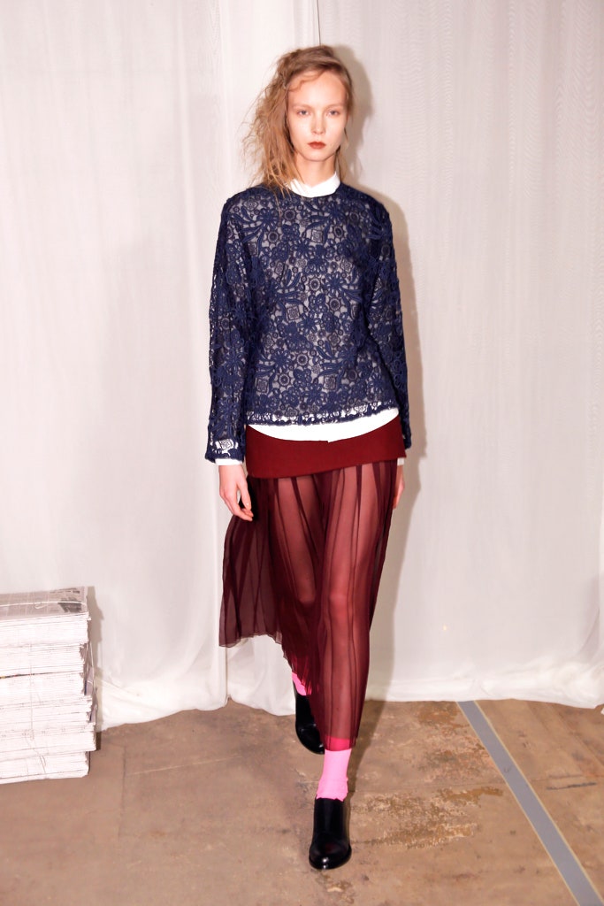 red chiffon asymmetric relaxed pleated flowing skirt