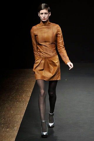 brown leather fitted mini dress
