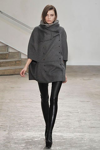gray wool long-sleeve collared relaxed layered cape