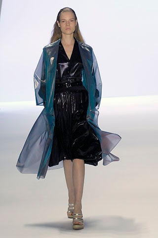 blue vinyl long-sleeve collared relaxed layered shiny coat