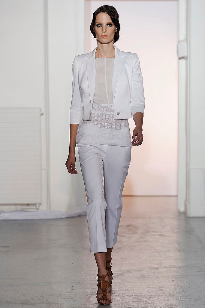 white tailored blazer and top