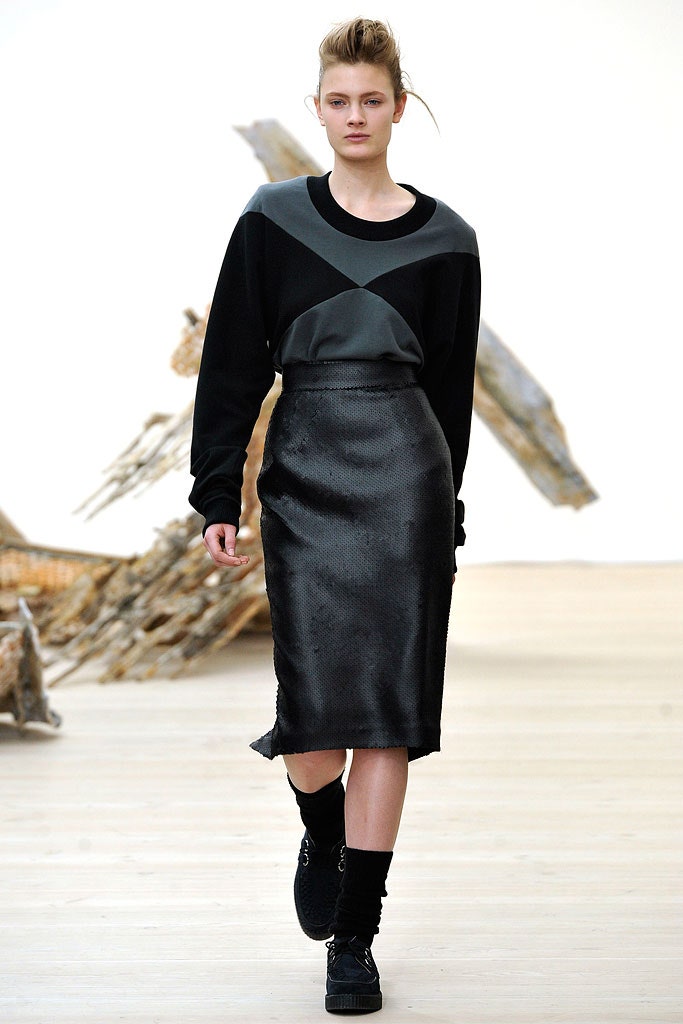 black gray color-blocked top with midi skirt