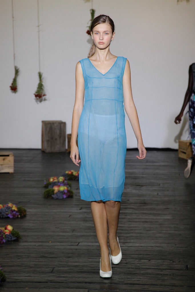 blue sheer sleeveless dress