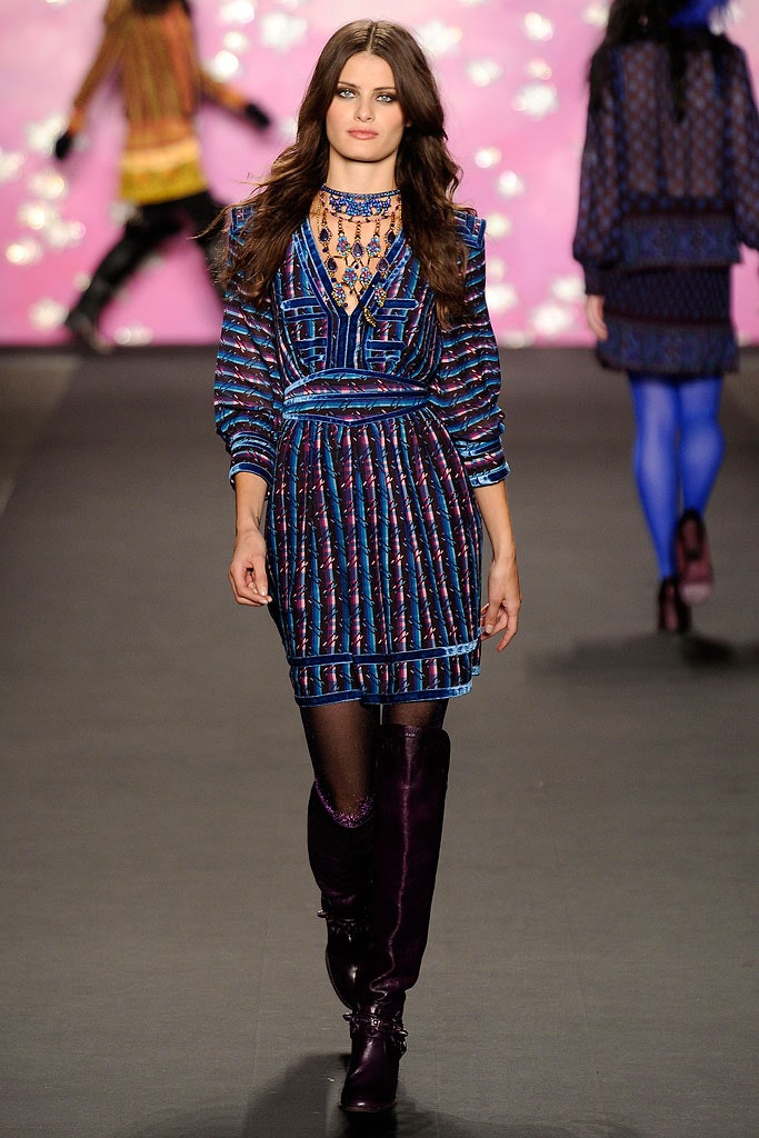 blue silk long-sleeve v-neck fitted pleated embroidered dress