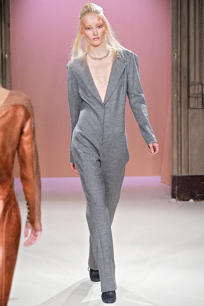 gray fitted wool jumpsuit