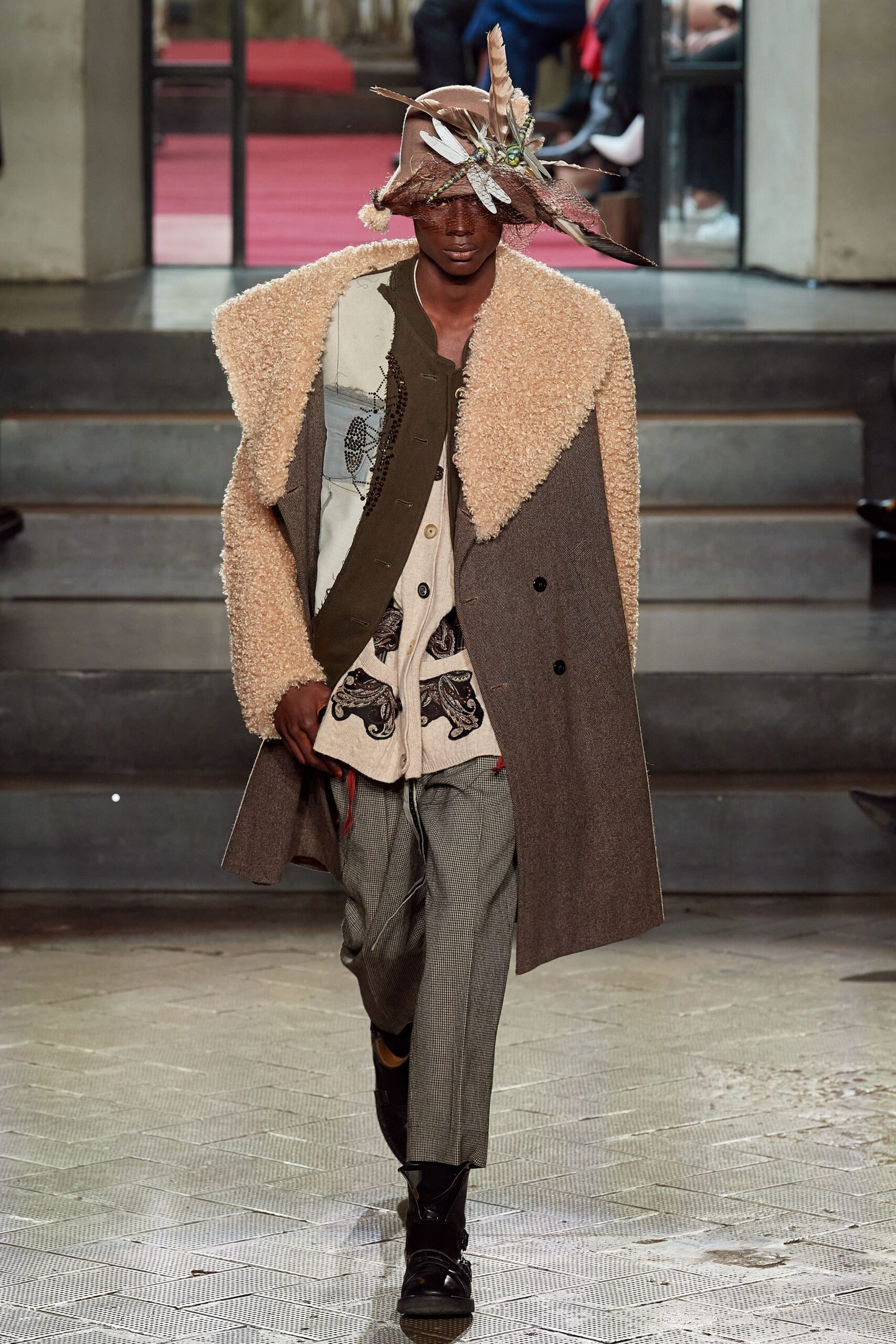brown wool long-sleeve relaxed layered coat