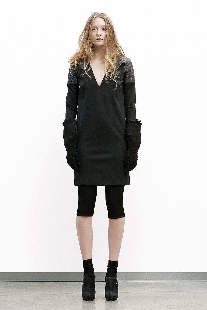 black fitted dress with gloves