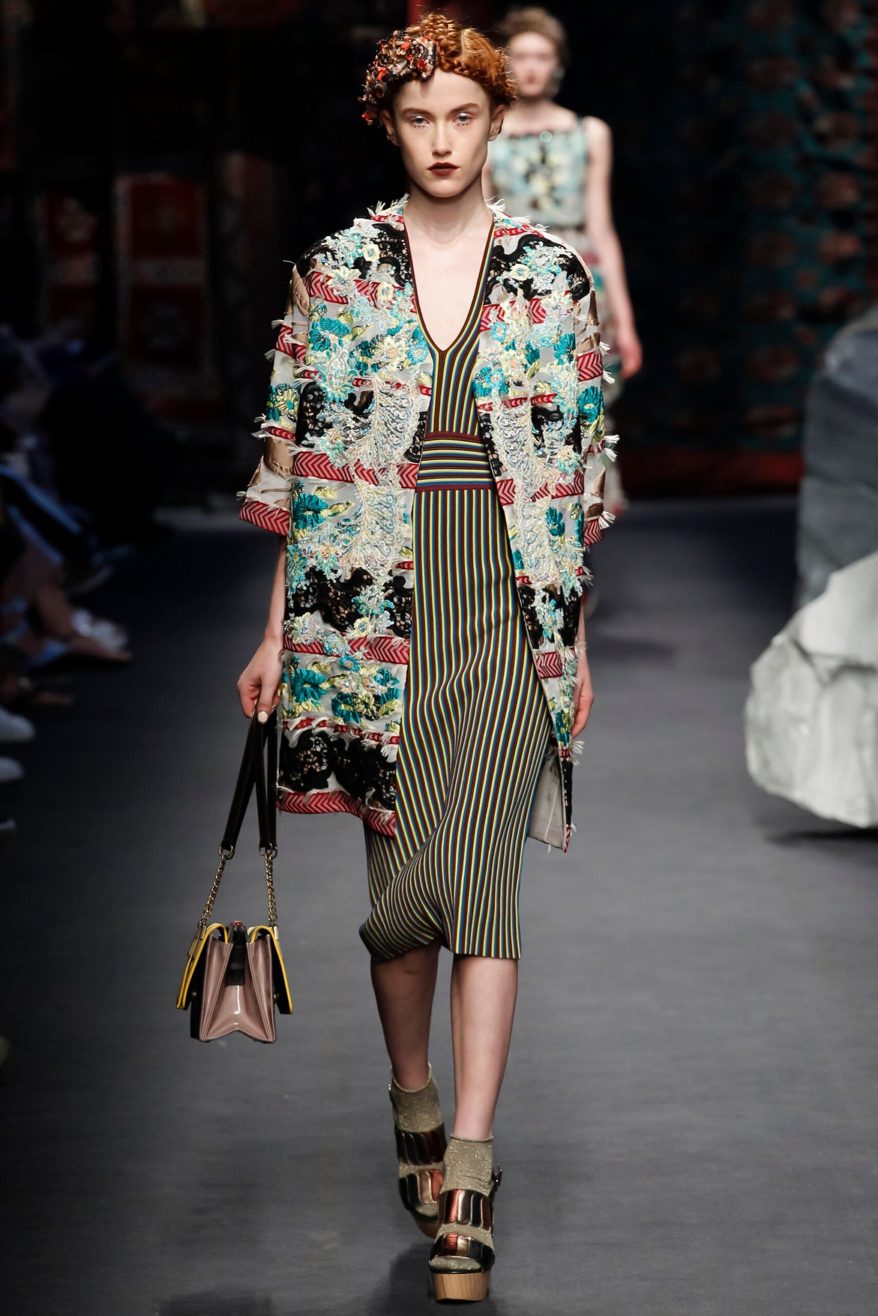 multi cotton long-sleeve relaxed embroidered coat