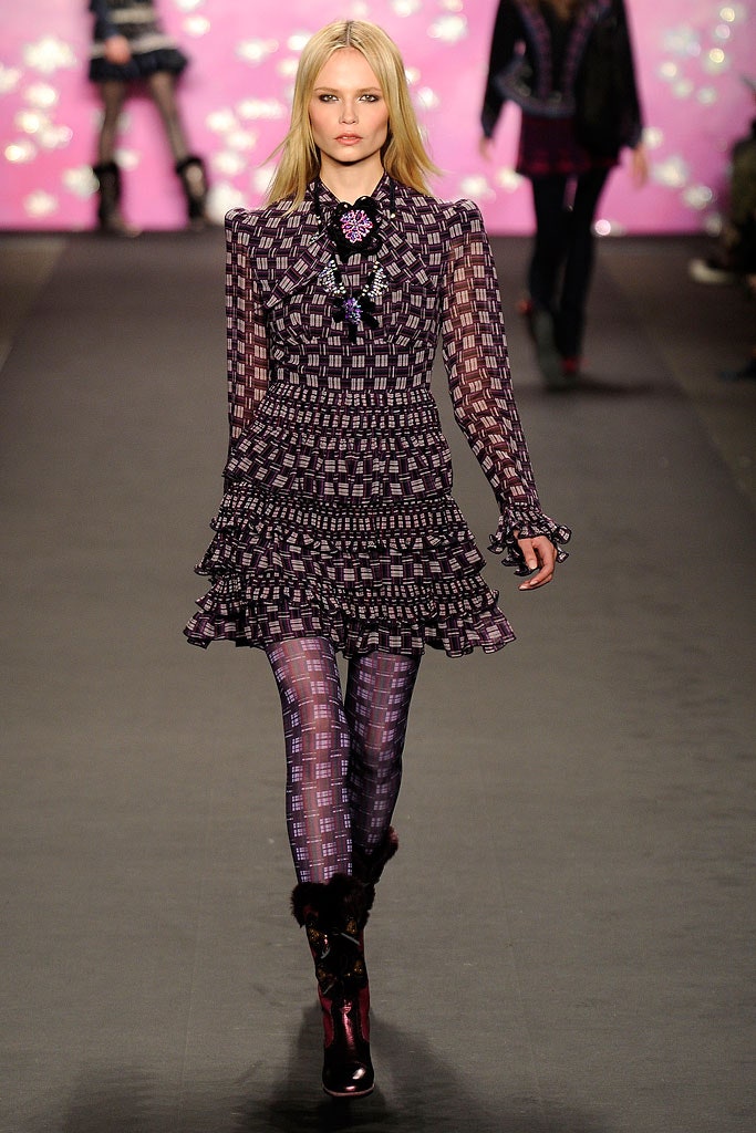 purple silk long-sleeve v-neck fitted ruffled tiered dress