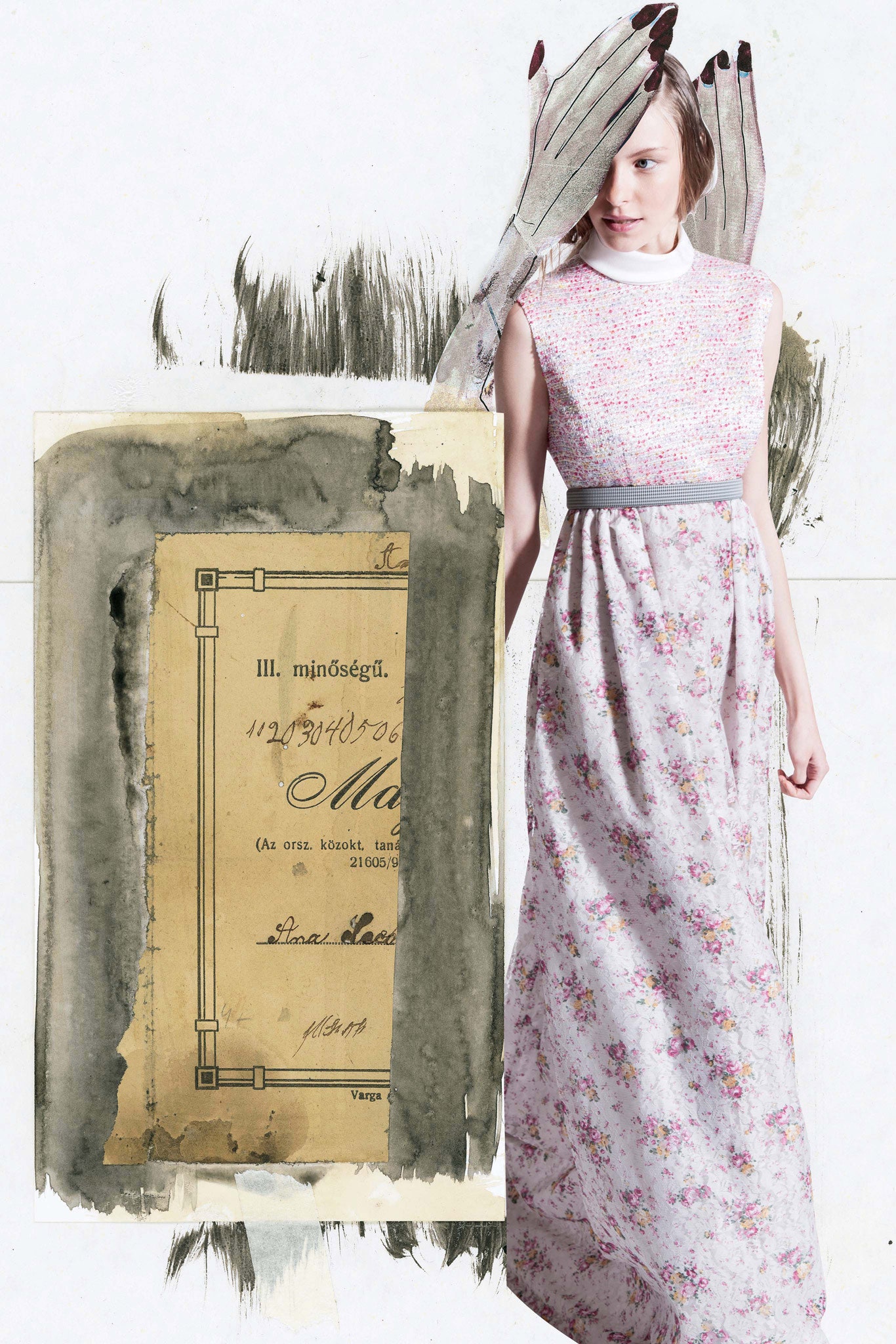 pink floral sleeveless gown