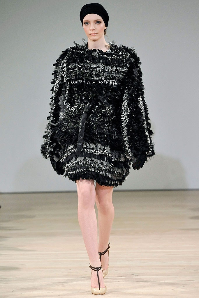 black fringed mini dress with gloves