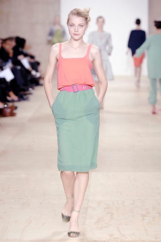 green and coral pleated dress