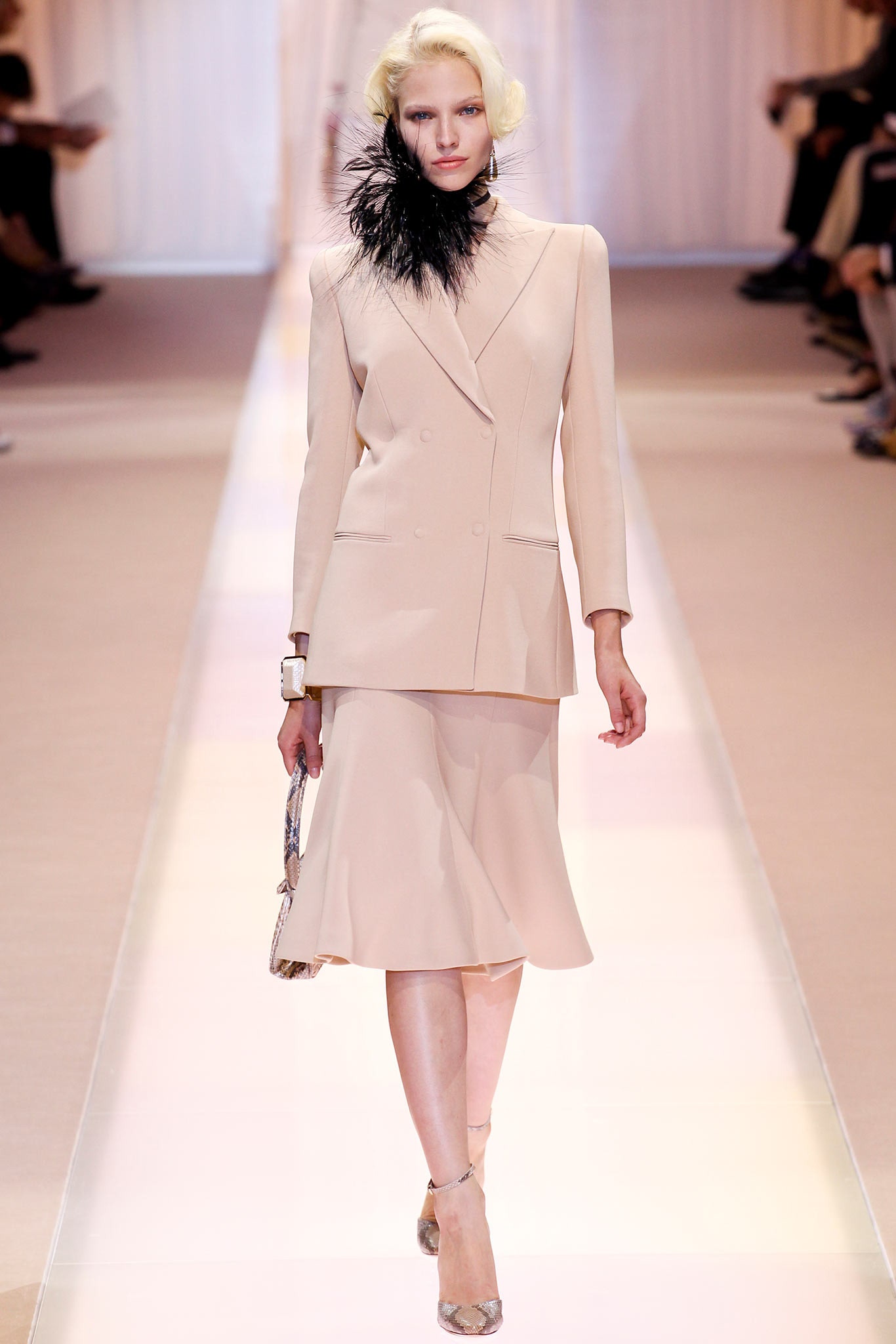 beige wool asymmetric fitted flared midi skirt
