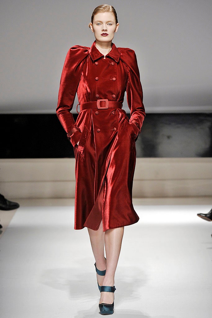 red velvet belted coat