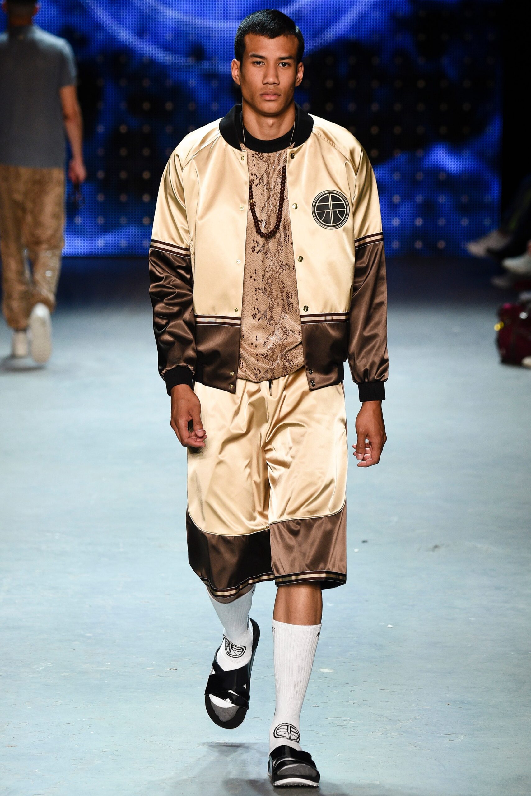 gold satin jacket and shorts