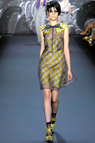 gray and yellow checked dress