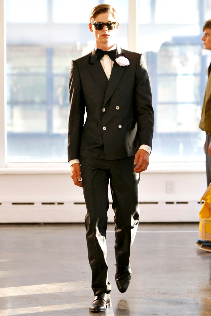 black tailored suit with white shirt