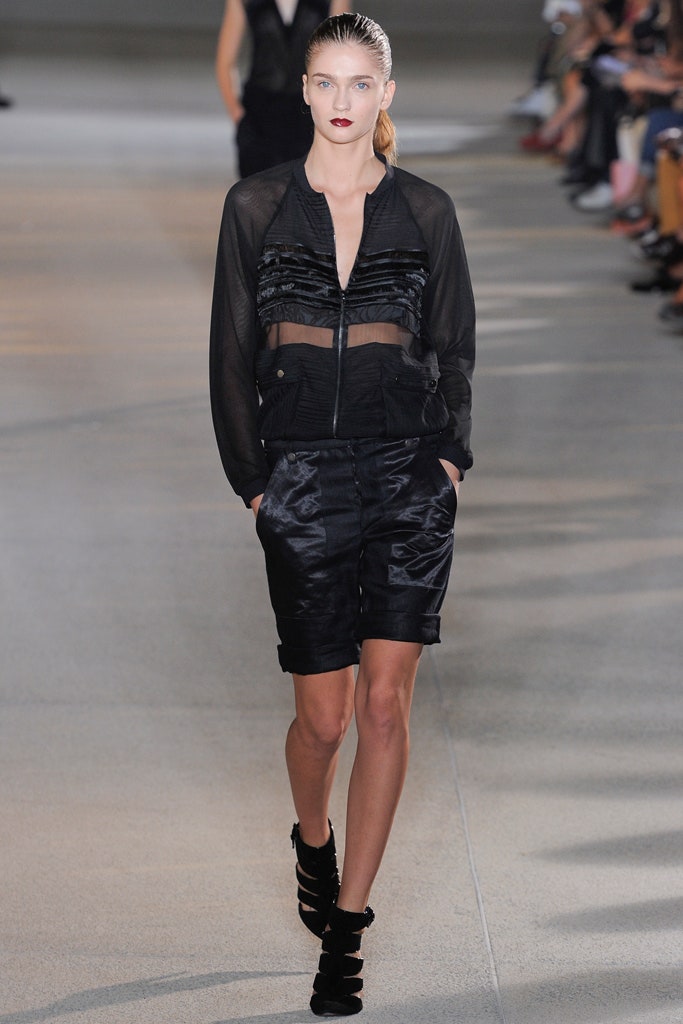 black silk fitted jacket and shorts