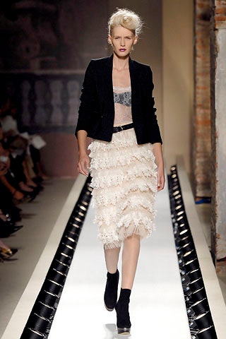 ivory feather ruffled tiered textured midi skirt