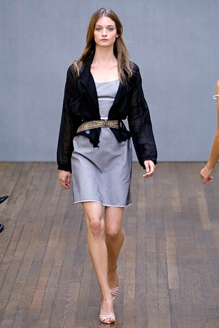 gray silk mini dress with black jacket