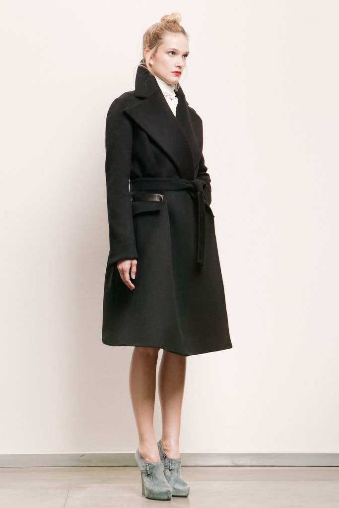 black wool belted coat