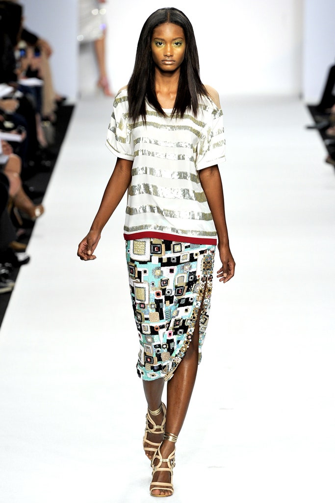 relaxed striped top with pleated skirt