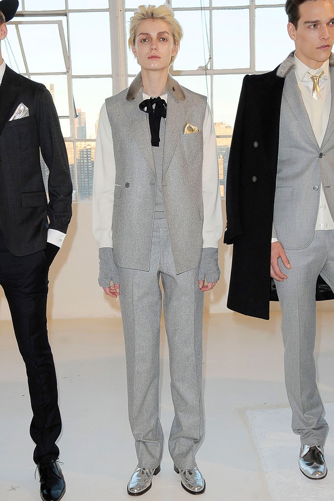 gray tailored suit with white shirt