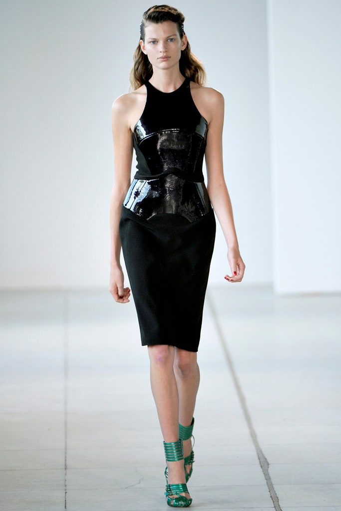 black fitted midi dress with shiny details
