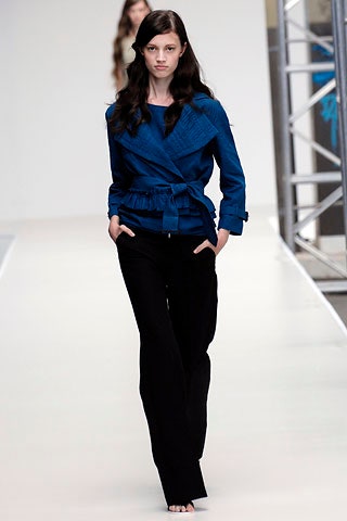 blue cotton long-sleeve collared fitted buttoned layered jacket