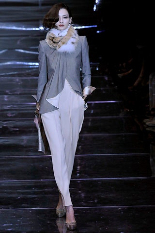 gray silk long-sleeve collared structured draped blazer