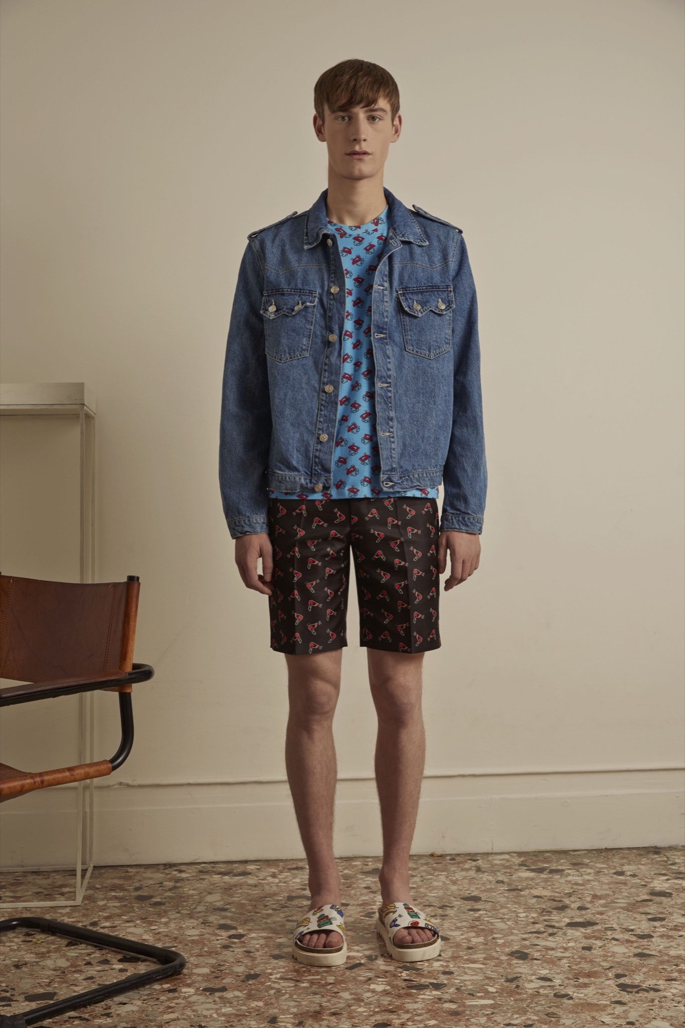 blue denim jacket with printed t-shirt