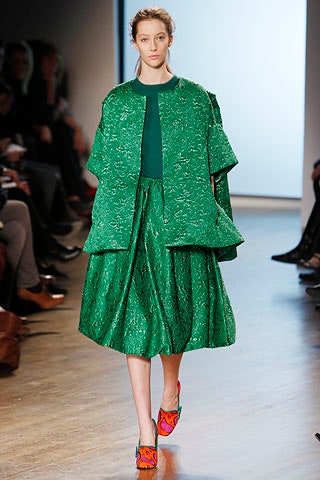green silk coat and skirt
