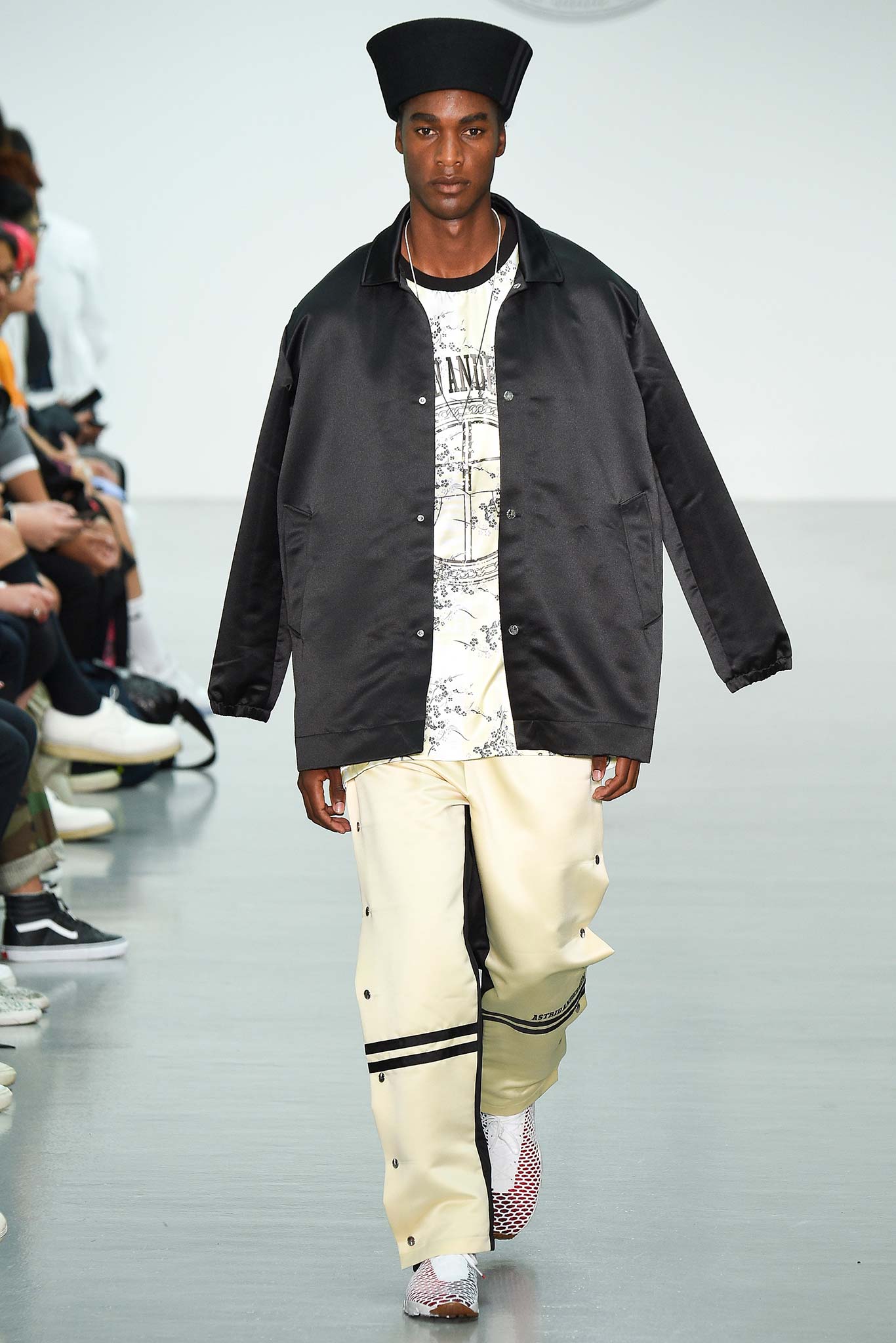 black satin long-sleeve oversized buttoned jacket