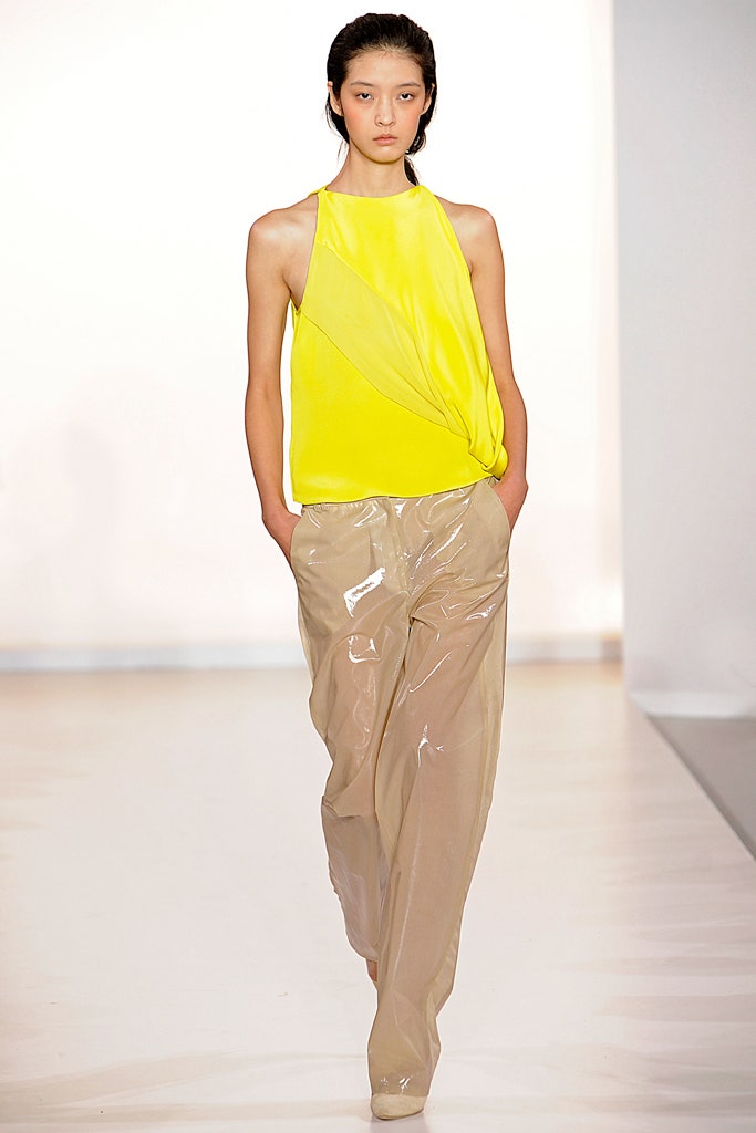 beige vinyl relaxed wide-leg shiny pants