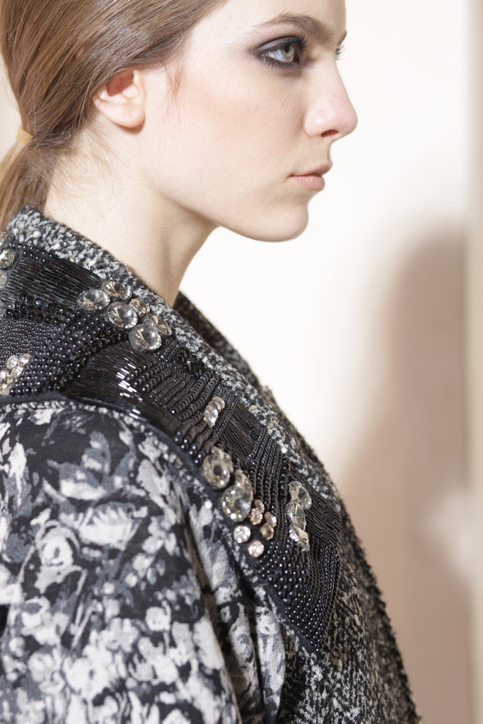 black and white embroidered coat