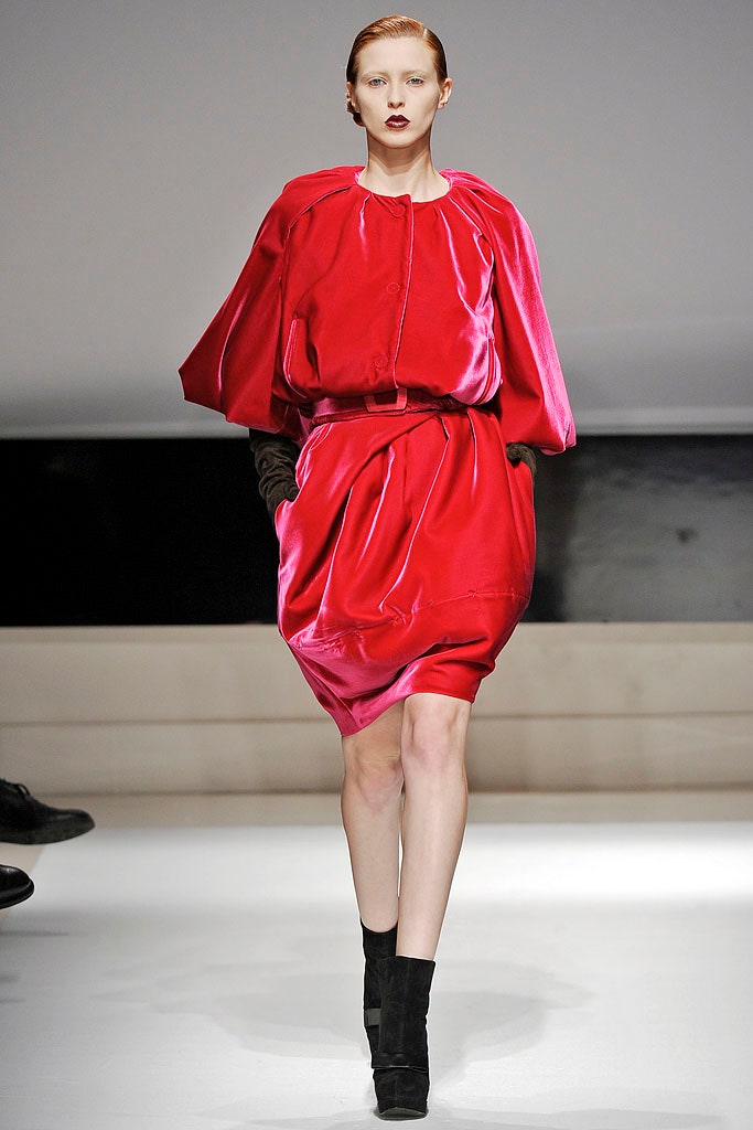 red silk fitted dress