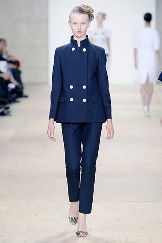 navy tailored blazer with slim pants