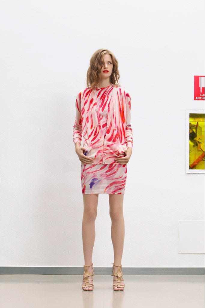 pink printed fitted mini dress