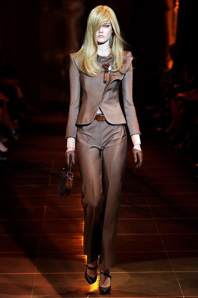 fitted brown leather suit