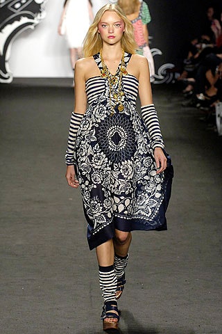 blue and white printed midi dress