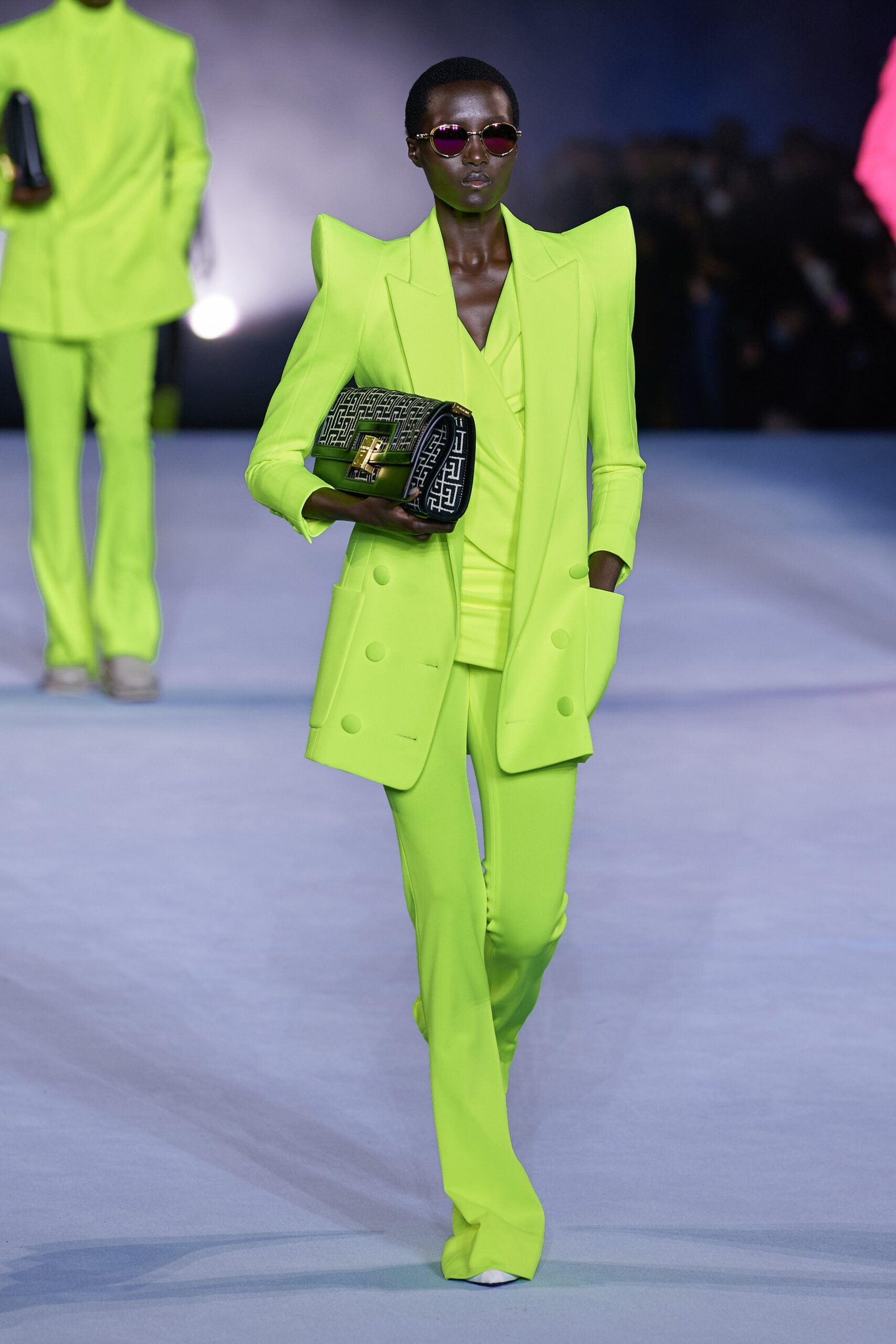 neon green tailored suit