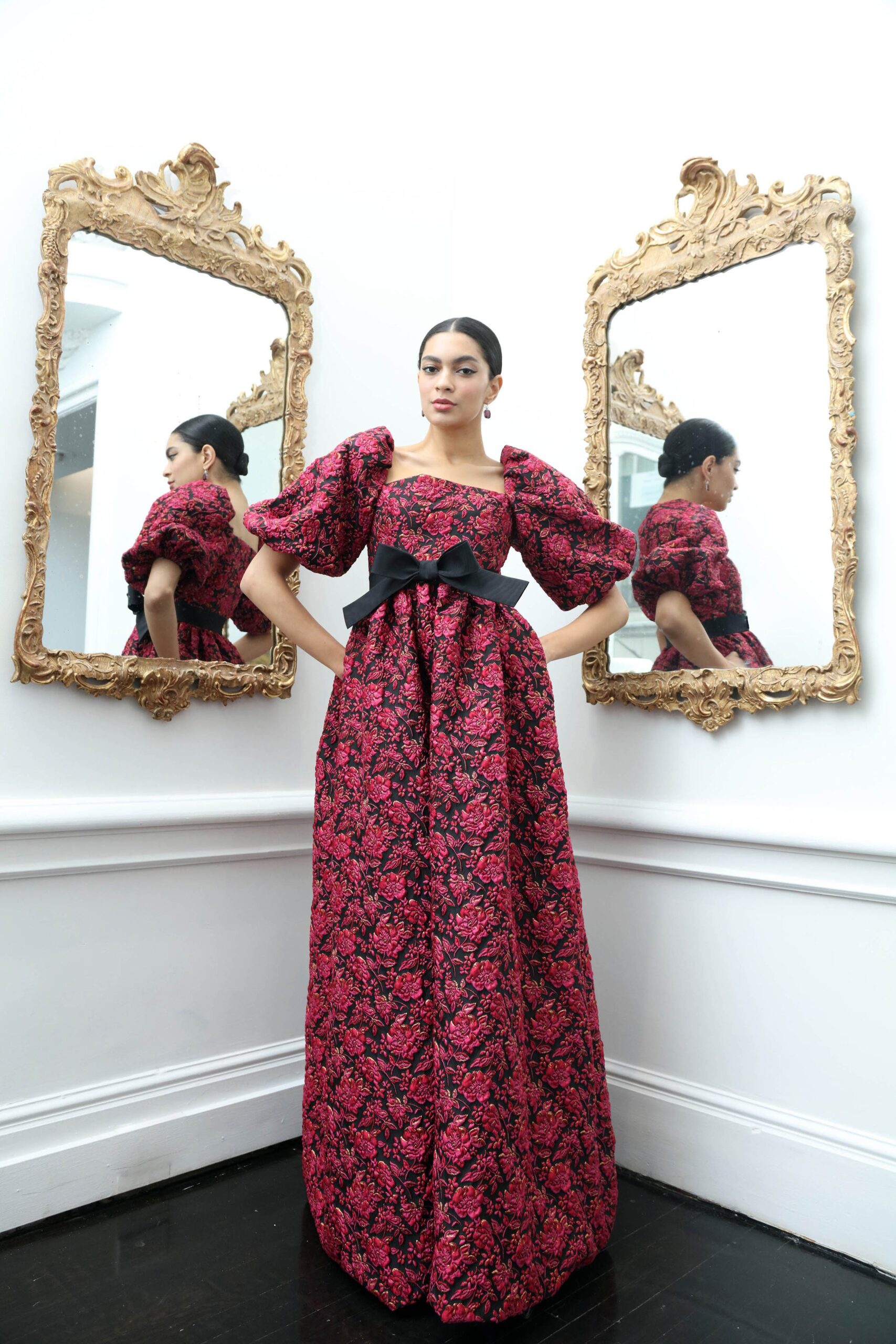 red and black embellished gown