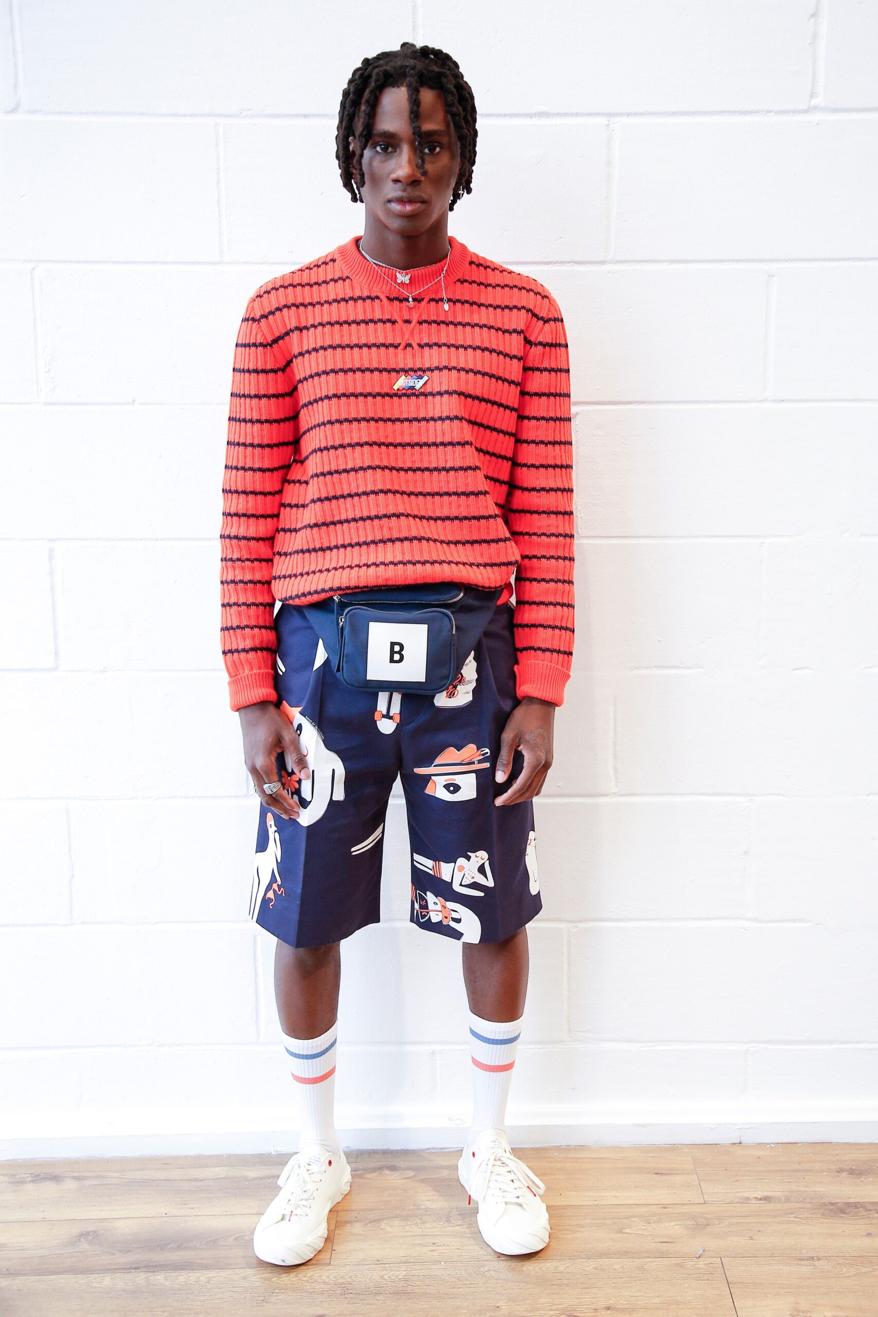 blue cotton relaxed printed short shorts