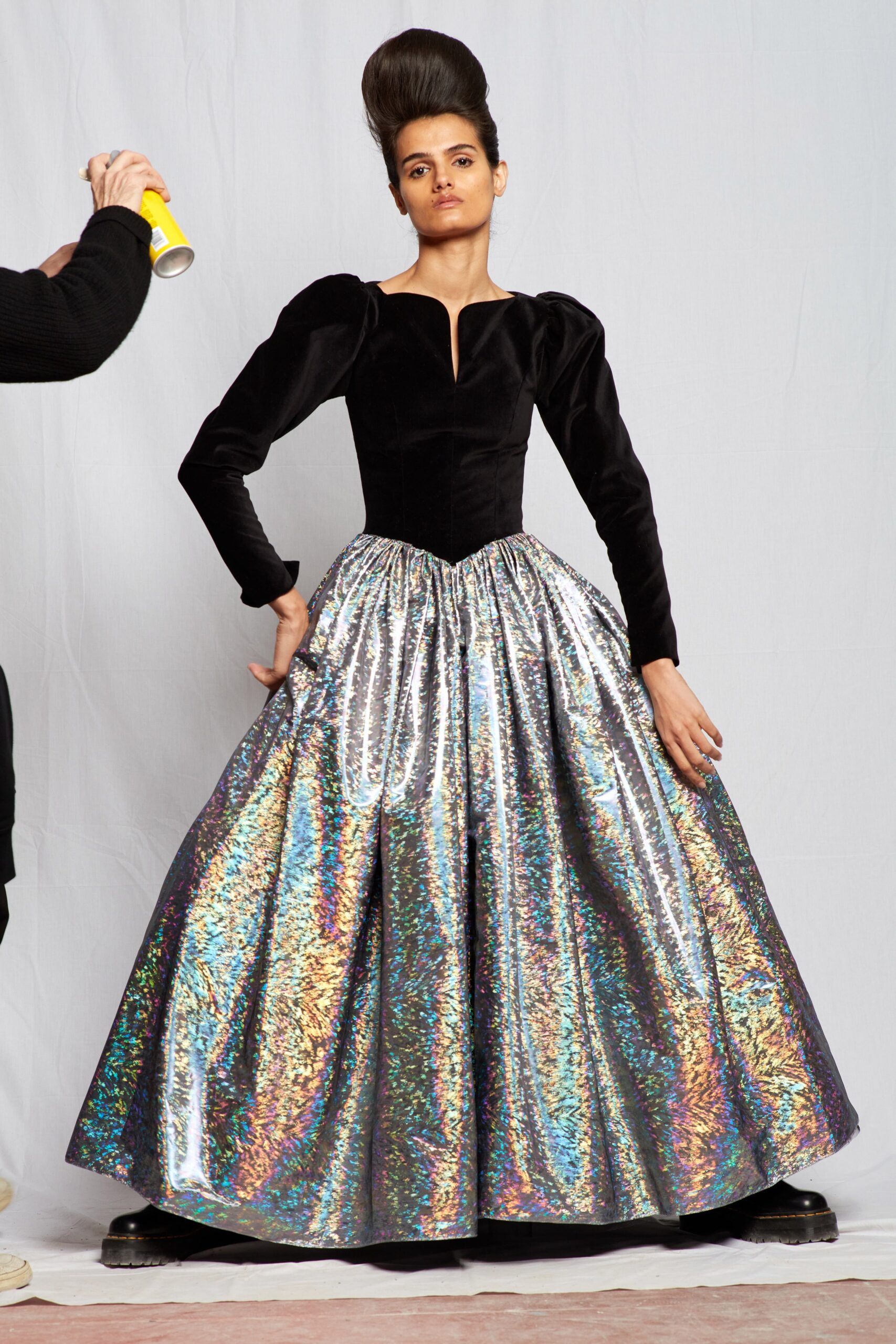 black velvet shiny midi dress