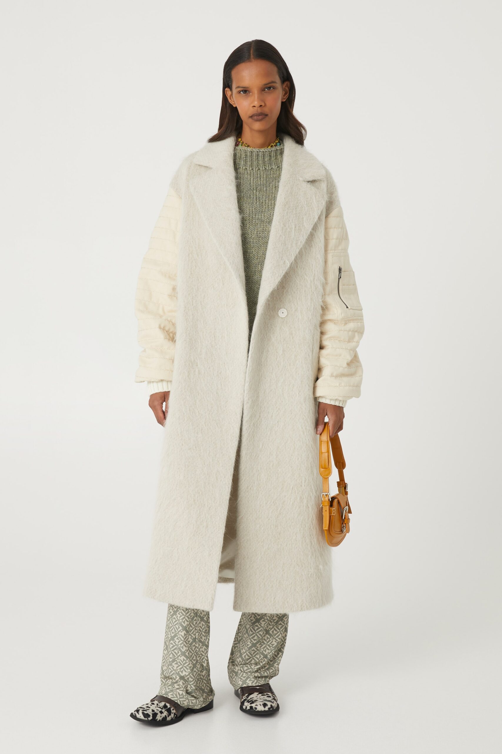 ivory faux-fur oversized maxi coat