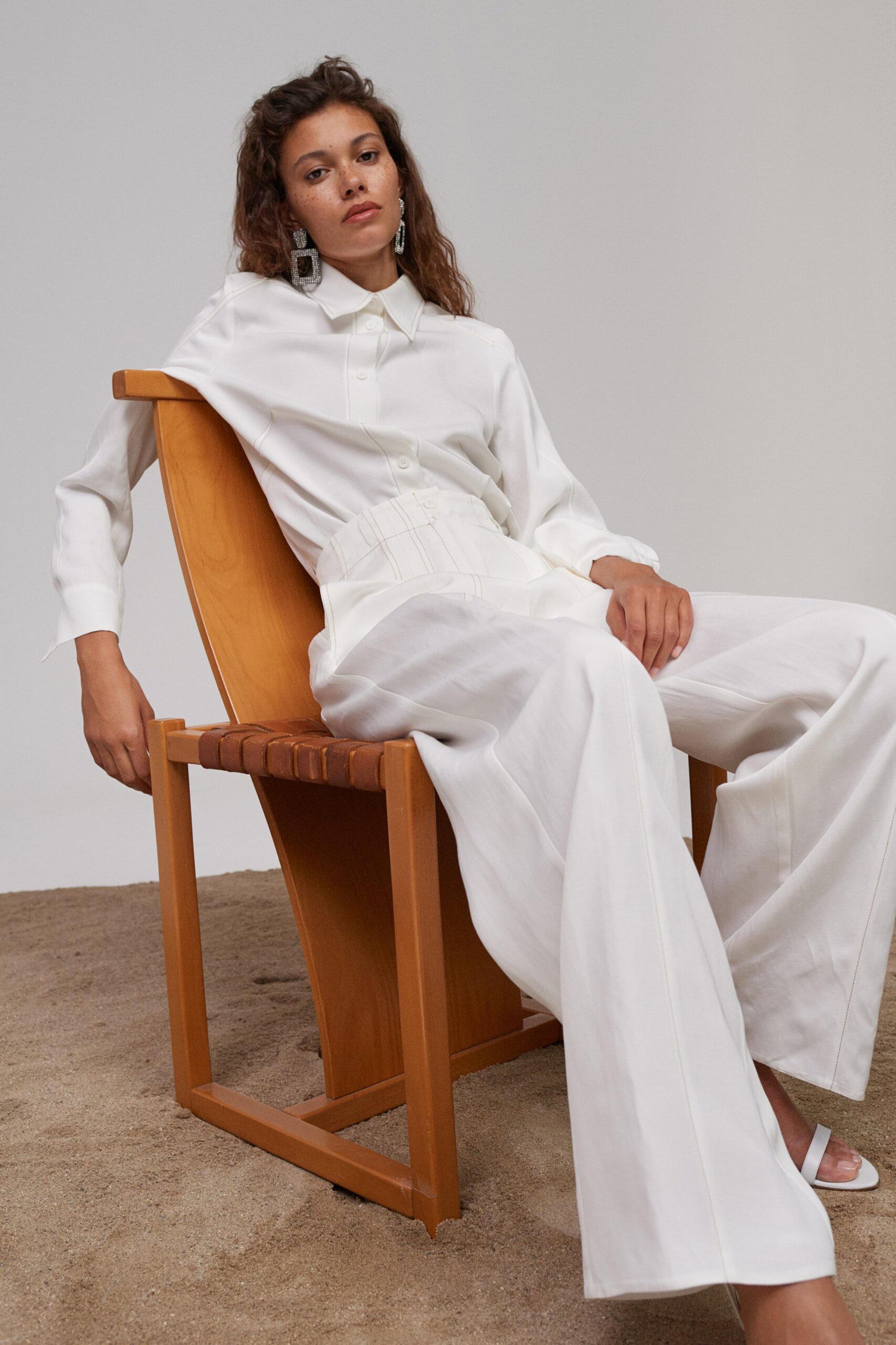 white satin wide-leg pants