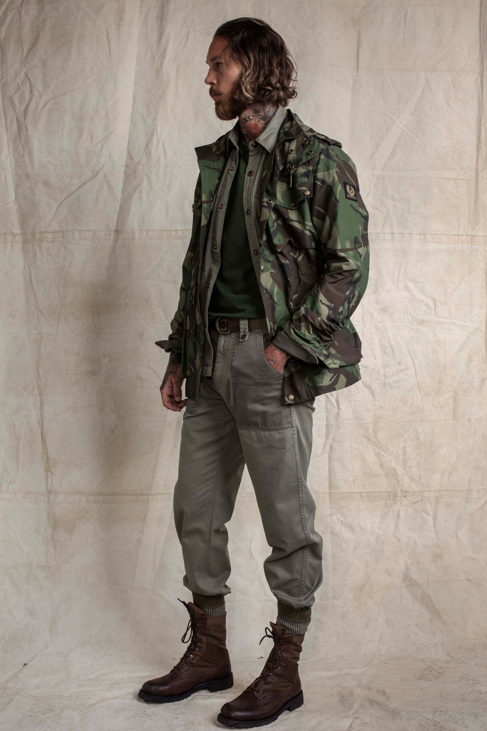 camouflage hooded nylon parka