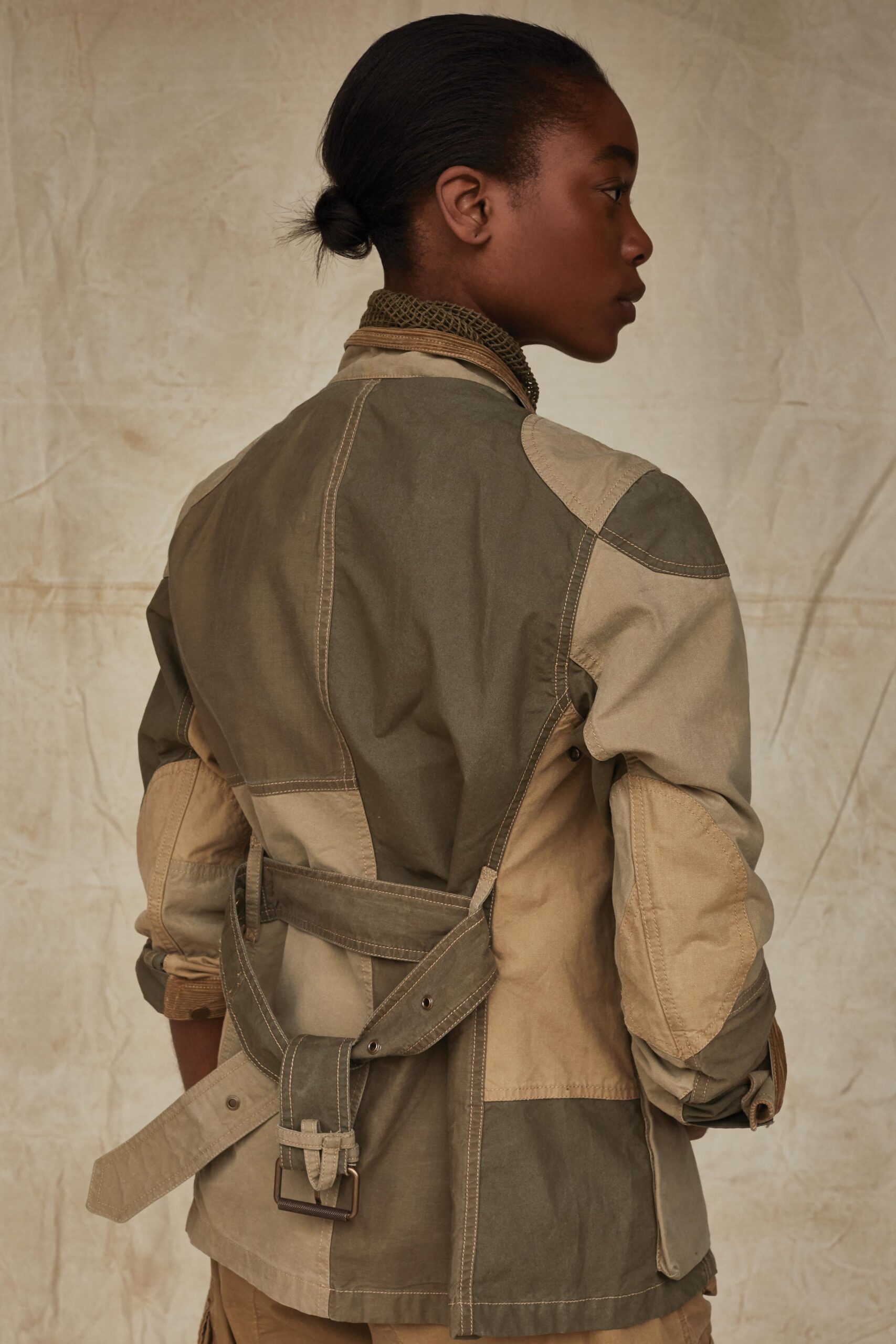 color-blocked belted utility jacket