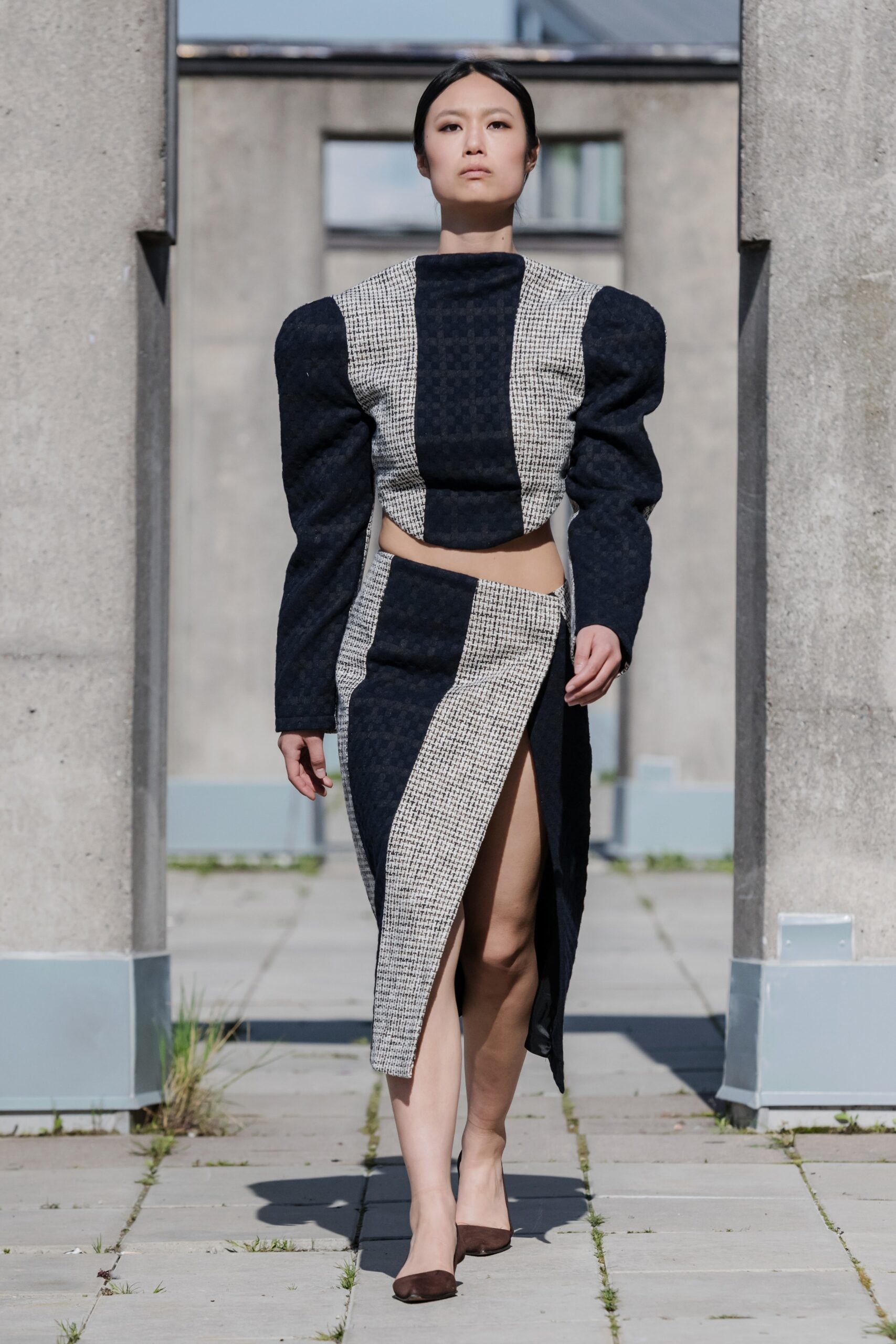 black and white jacquard top