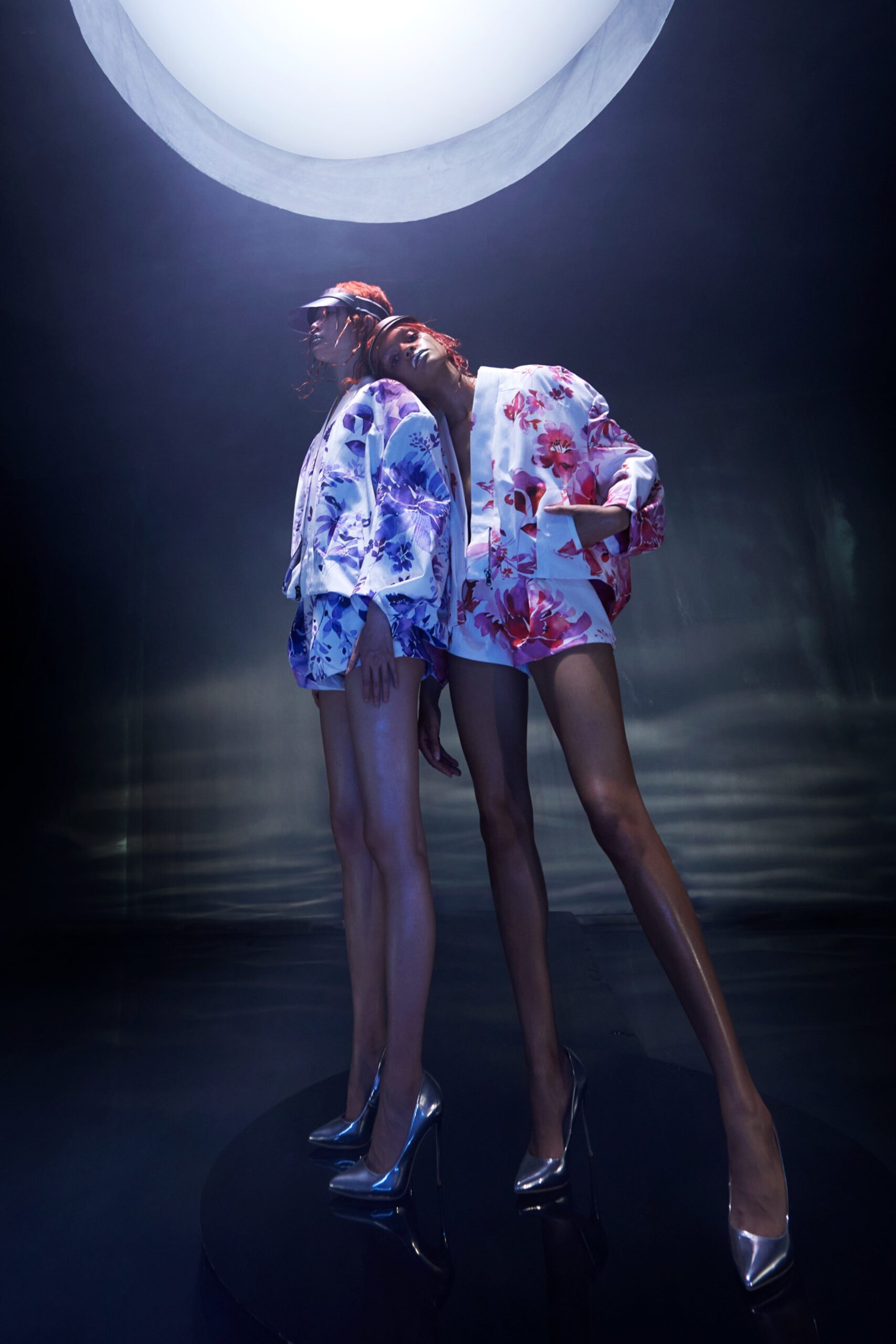 floral silk top and shorts
